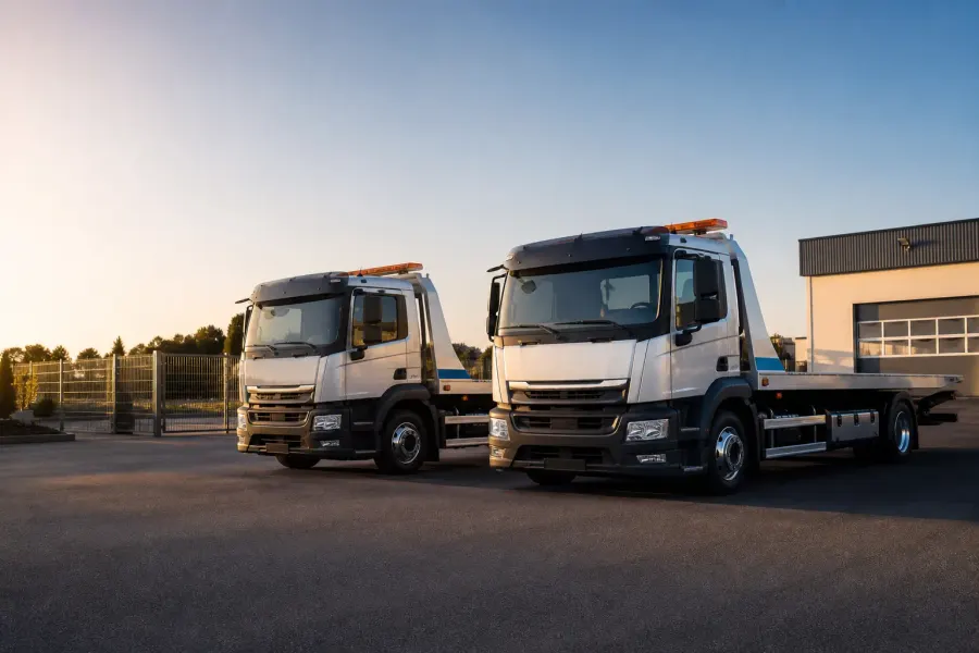 Dépanneuses plateau Remorquage Var prêtes au départ pour un transport d’engin
